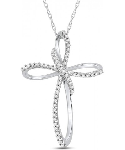 Cross Necklace Pendant with Natural White Round Diamonds in 10K Rose, White or Yellow Gold, 18 inch Rope Chain White Gold $76...