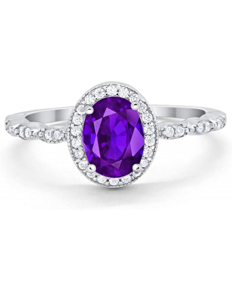 Oval Art Deco Wedding Engagement Ring Halo Bridal 925 Sterling Silver Choose Color Simulated Amethyst CZ $11.96 Rings