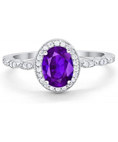 Oval Art Deco Wedding Engagement Ring Halo Bridal 925 Sterling Silver Choose Color Simulated Amethyst CZ $11.96 Rings