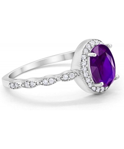 Oval Art Deco Wedding Engagement Ring Halo Bridal 925 Sterling Silver Choose Color Simulated Amethyst CZ $11.96 Rings