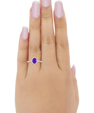 Oval Art Deco Wedding Engagement Ring Halo Bridal 925 Sterling Silver Choose Color Simulated Amethyst CZ $11.96 Rings