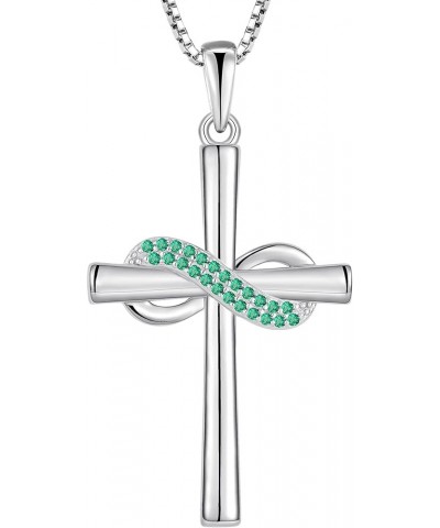 Infinity Cross Pendant Necklace for Women 925 Sterling Silver Birthstone Crucifix Jewelry 05-Emerald-May $29.40 Necklaces