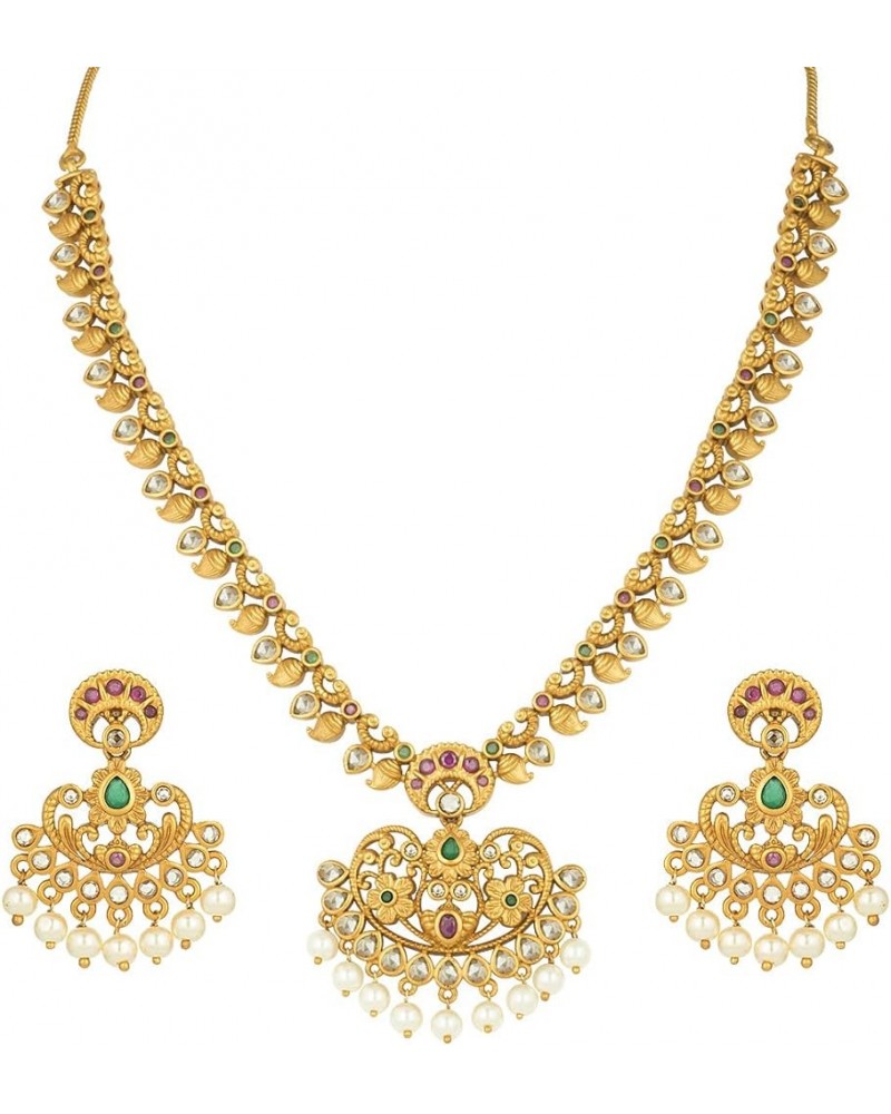 Indian Ethnic Wedding Wear Necklace Set Gold 4 $28.41 Jewelry Sets