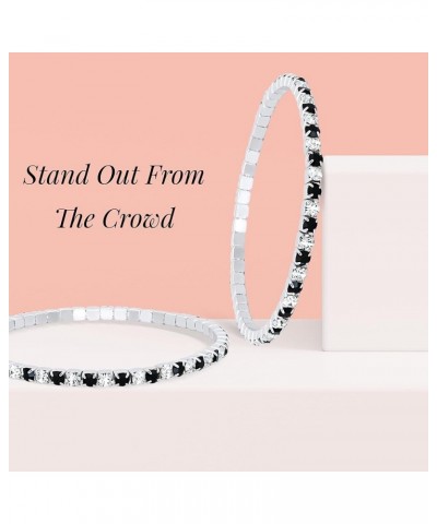 Rhodium Plated Stacking Bracelets Crystal Bracelet for Women Stones & Memory Wire Stretchable Bracelet | Perfect Trendy Gift ...