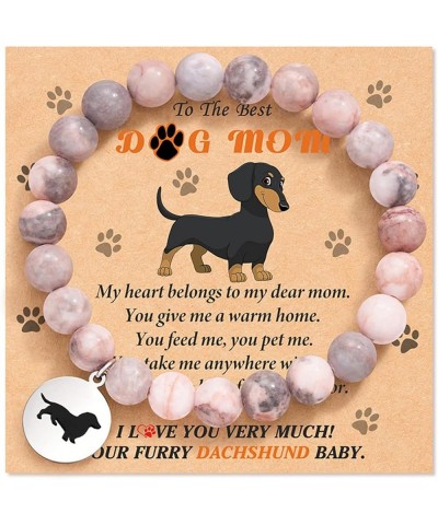 Dog Mom Gifts for Women Dog Dad Gifts Natural Stone Bracelet for Women Trendy Dog Charm Bracelet for Mom Stretchy Bracelet Do...