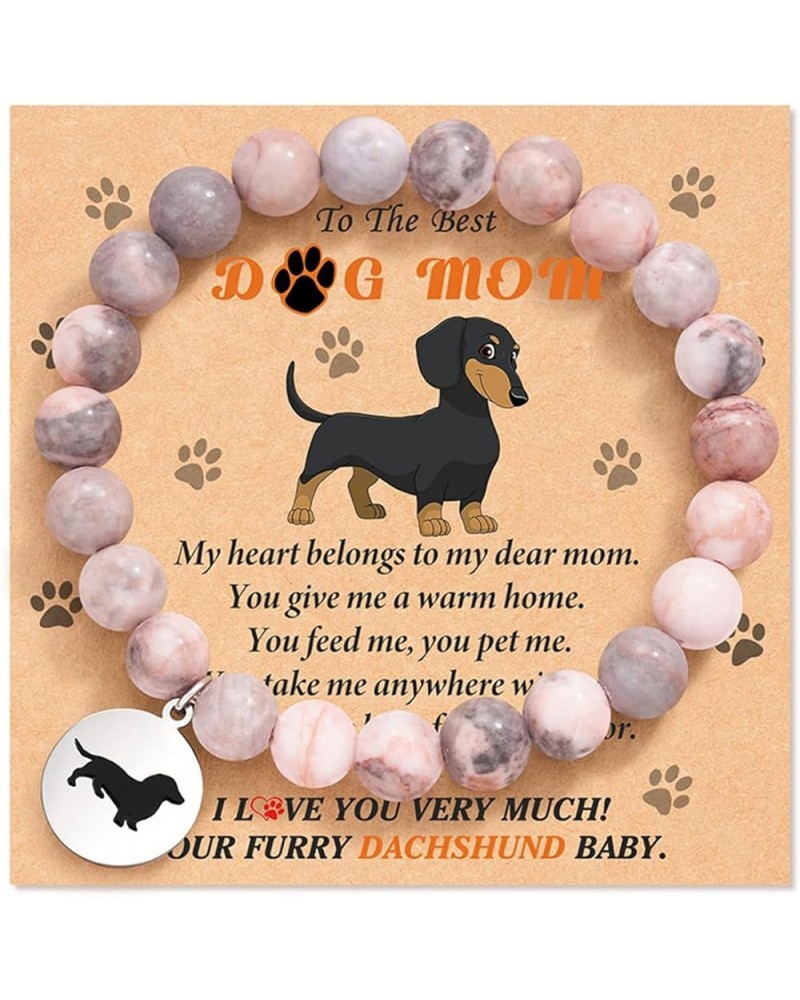 Dog Mom Gifts for Women Dog Dad Gifts Natural Stone Bracelet for Women Trendy Dog Charm Bracelet for Mom Stretchy Bracelet Do...