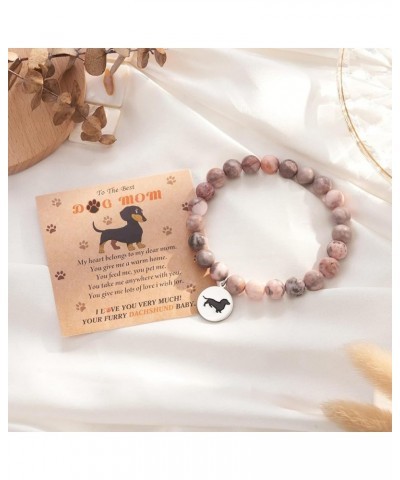 Dog Mom Gifts for Women Dog Dad Gifts Natural Stone Bracelet for Women Trendy Dog Charm Bracelet for Mom Stretchy Bracelet Do...