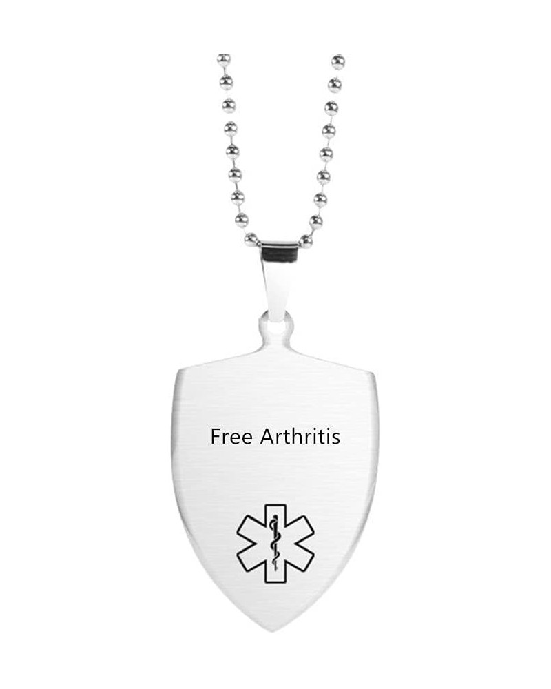 Stainless Steel Shield Shape Medical Alert Necklaces for Men Women Emergency Identification Pendant,Health Reminder Necklace ...