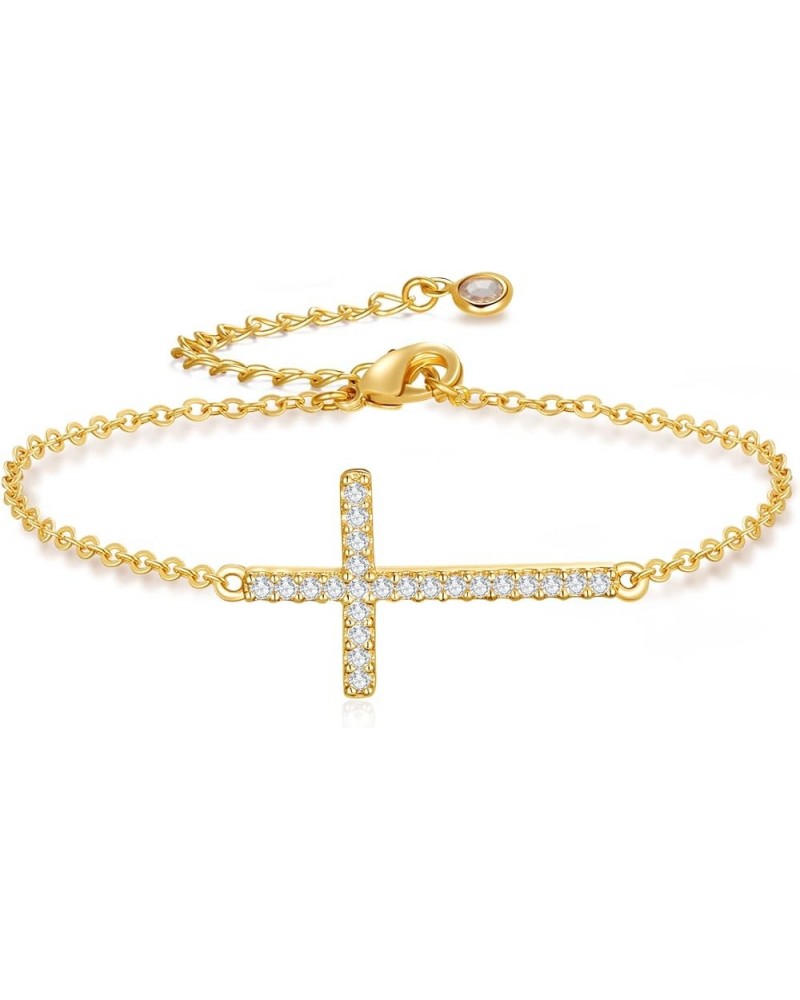 Dainty Gold Bracelets for Women, 14k Gold Plated Beaded Bracelet Evil Eye Bracelet Cross Bracelet Bar Bracelets for Women Thi...