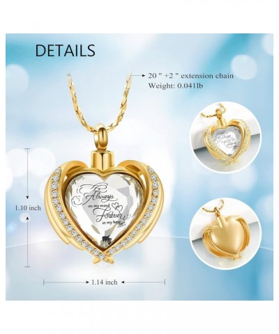 Cremation Jewelry Angel Wing Heart Urn Pendant Necklaces for Women Crystal Birthstone Urns for Human Ashes Memorial Locket Ke...