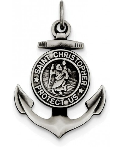 Sterling Silver Antiqued Satin St Christopher Anchor Medal Pendant Necklace w/Chain $27.95 Necklaces