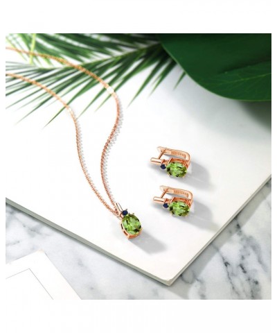 18K Rose Gold Plated Silver Green Peridot Blue Sapphire Pendant and Earrings Jewelry Set For Women (4.13 Cttw, Gemstone Birth...