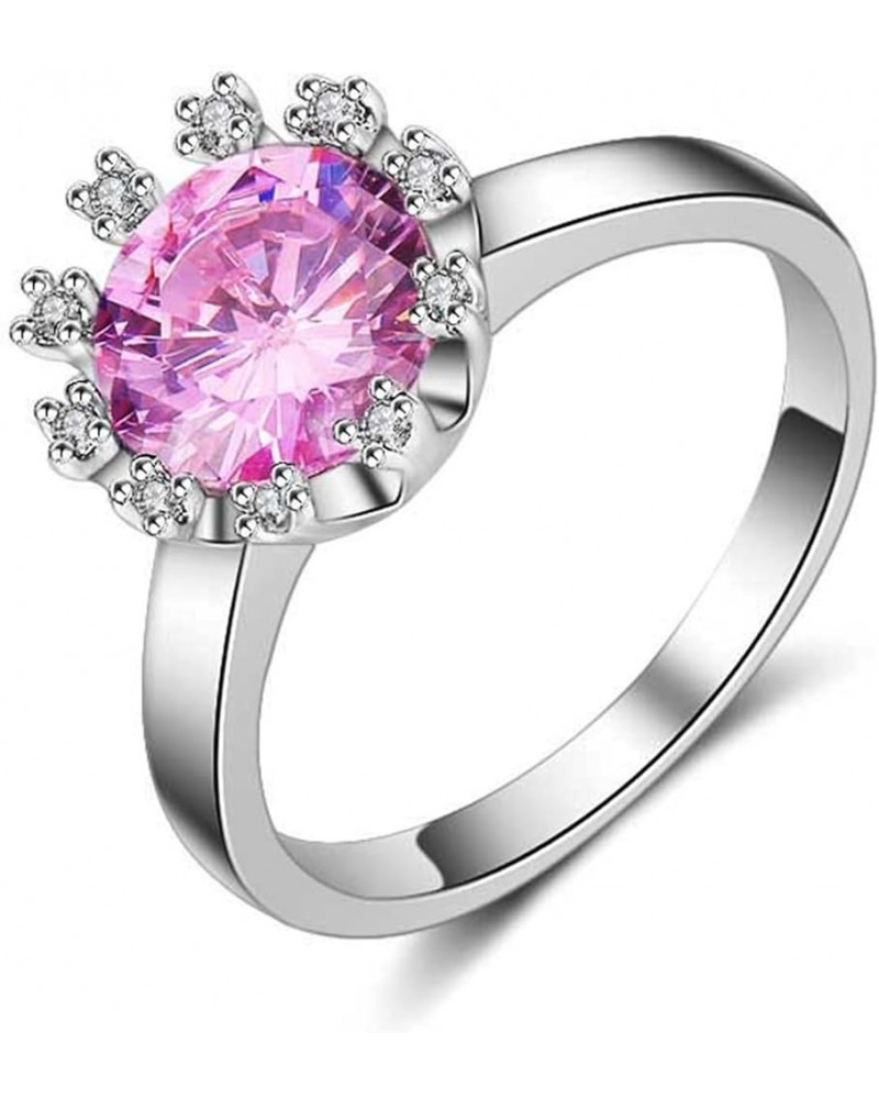 Oval Round Shaped CZ Rings Engagement Rings for Women Party Statement Inspired Cocktails For Woman Size 6-9 Pink $7.55 Rings