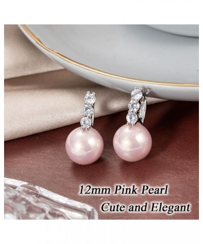 Pearl Earrings for Women 925 Sterling Silver White Gold Dangle Drop Earrings 5A Cubic Zirconia Pearl Drop Earrings Large Size...