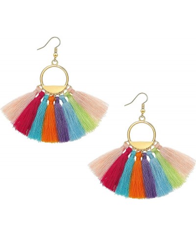 Women Tassel Earrings Bohemia Fan Shape Thread Tassel Statement Drop Dangle Earrings for Girl Lady Color 1 $5.60 Earrings