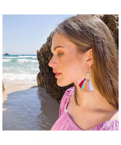 Women Tassel Earrings Bohemia Fan Shape Thread Tassel Statement Drop Dangle Earrings for Girl Lady Color 1 $5.60 Earrings