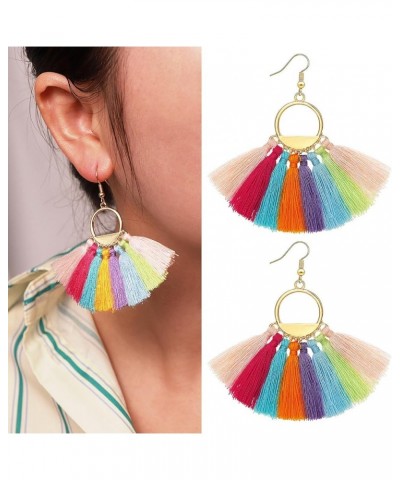 Women Tassel Earrings Bohemia Fan Shape Thread Tassel Statement Drop Dangle Earrings for Girl Lady Color 1 $5.60 Earrings