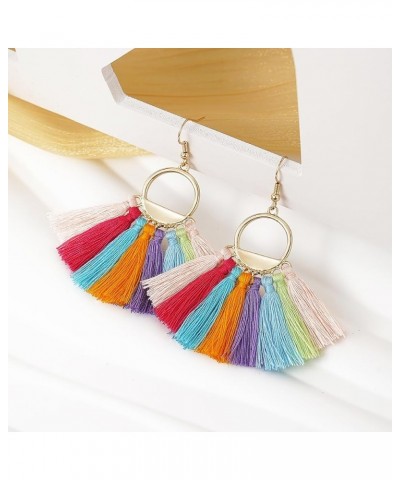 Women Tassel Earrings Bohemia Fan Shape Thread Tassel Statement Drop Dangle Earrings for Girl Lady Color 1 $5.60 Earrings