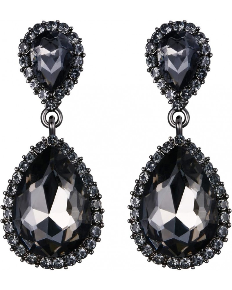 Women's Austrian Crystal Wedding Tear Drop Dangle Earrings Grey Black-Tone $9.66 Earrings