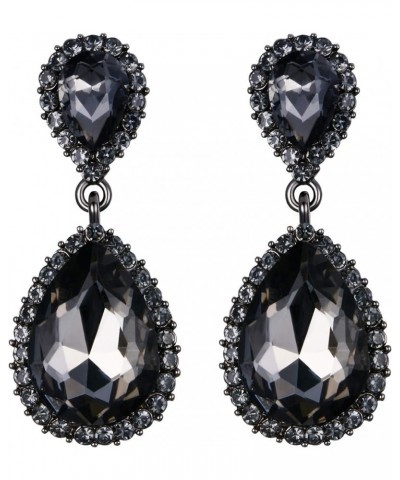 Women's Austrian Crystal Wedding Tear Drop Dangle Earrings Grey Black-Tone $9.66 Earrings