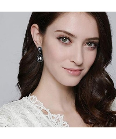 Women's Austrian Crystal Wedding Tear Drop Dangle Earrings Grey Black-Tone $9.66 Earrings