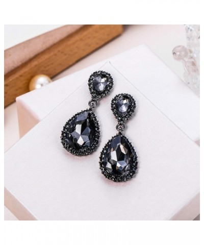 Women's Austrian Crystal Wedding Tear Drop Dangle Earrings Grey Black-Tone $9.66 Earrings