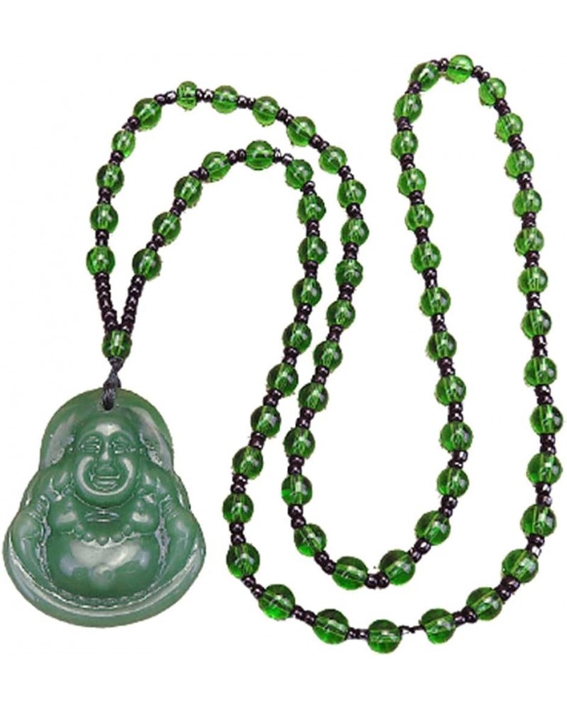 Smiling Laughing Buddha Pendant Green Jade Buddha Necklace Gold Color Link Chain Iced Out Bling Crystal Guanyin Amulet Neckla...