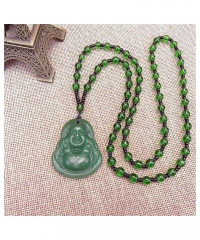 Smiling Laughing Buddha Pendant Green Jade Buddha Necklace Gold Color Link Chain Iced Out Bling Crystal Guanyin Amulet Neckla...