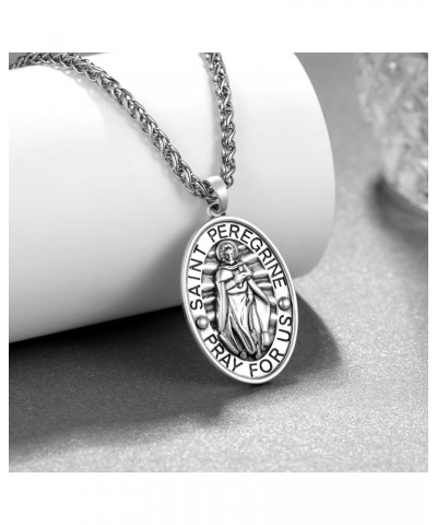 St Peregrine Necklace for Men 925 Sterling Silver St Peregrine Patron Saint of Cancer Necklace Religion Protector Jewelry Gif...