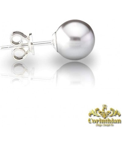 Genuine Fine European Crystal 8mm Round Simulated Pearl S925 Solid Sterling Silver Stud Earrings For Women Crystal Light Grey...