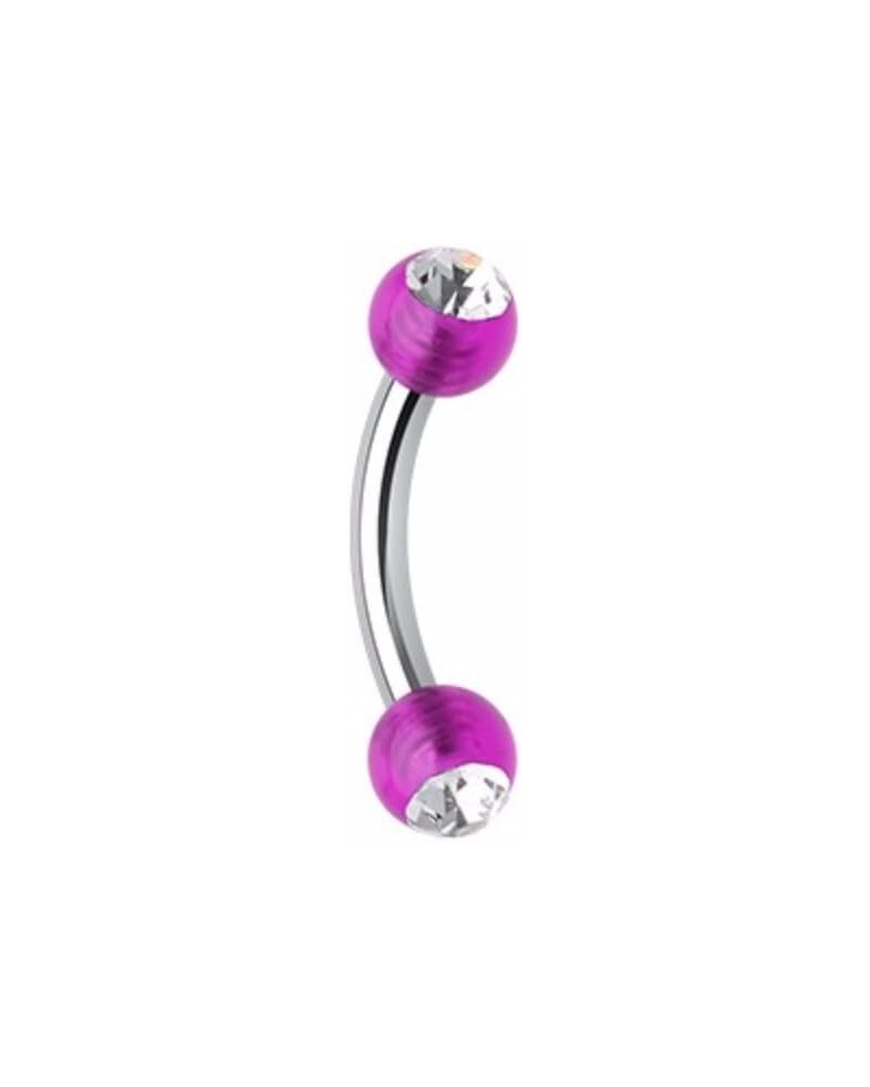 Acrylic Gem Ball Curved Barbell WildKlass Eyebrow Ring 16 GA, 8mm, 3mm ball size, Purple/Clear $8.79 Body Jewelry