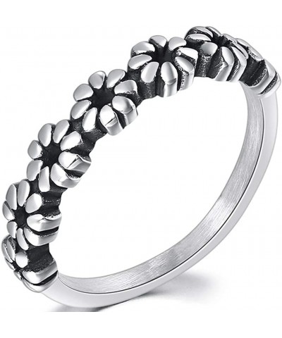 Retro Vintage Stainless Steel Stackable Flower Style Wedding Band Ring Silver $7.01 Bracelets