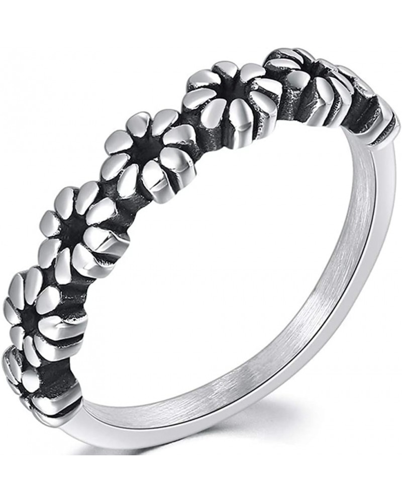 Retro Vintage Stainless Steel Stackable Flower Style Wedding Band Ring Silver $7.01 Bracelets