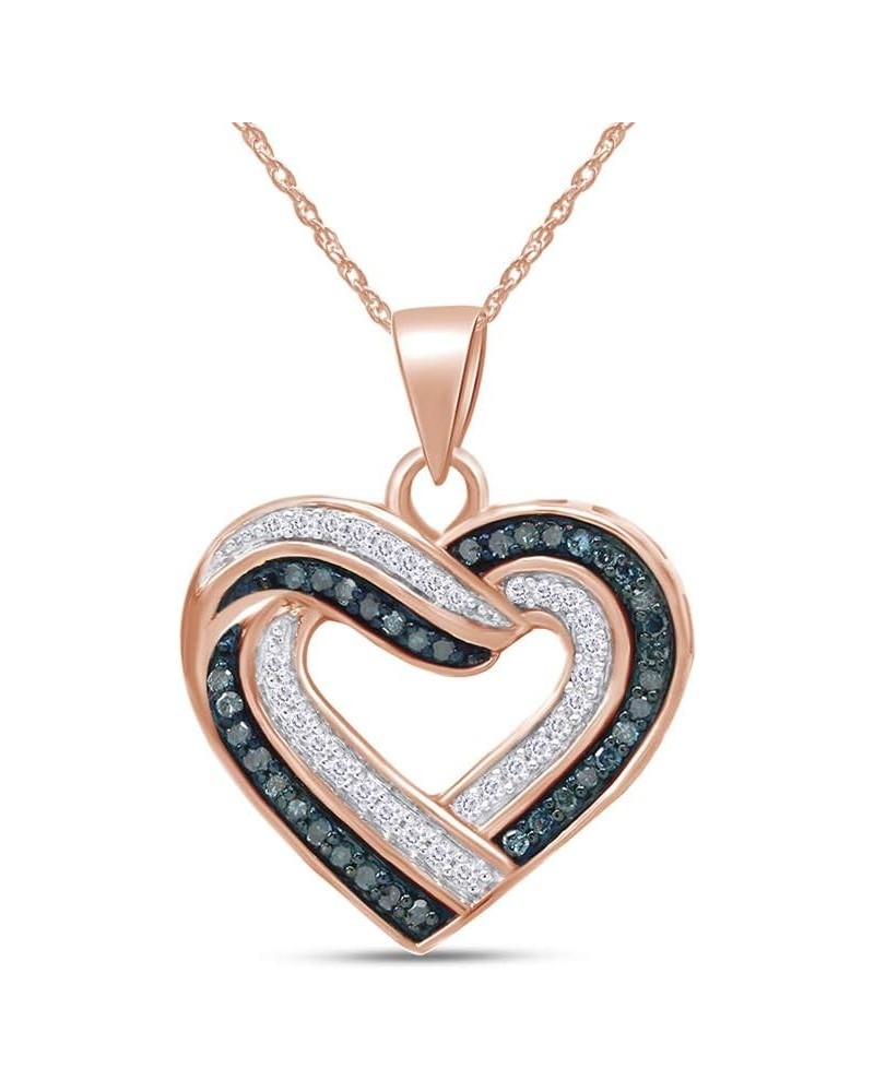 Jewel Zone US 1/3 Ct Blue & White Natural Diamond Heart Pendant Necklace Along With 18" Chain in 14k Gold Over Sterling Silve...