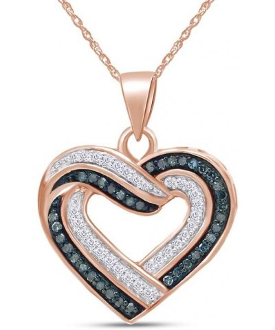 Jewel Zone US 1/3 Ct Blue & White Natural Diamond Heart Pendant Necklace Along With 18" Chain in 14k Gold Over Sterling Silve...