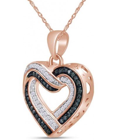 Jewel Zone US 1/3 Ct Blue & White Natural Diamond Heart Pendant Necklace Along With 18" Chain in 14k Gold Over Sterling Silve...