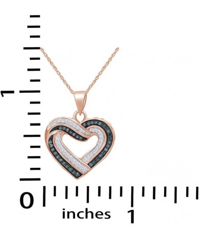 Jewel Zone US 1/3 Ct Blue & White Natural Diamond Heart Pendant Necklace Along With 18" Chain in 14k Gold Over Sterling Silve...