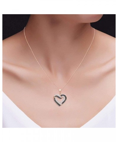 Jewel Zone US 1/3 Ct Blue & White Natural Diamond Heart Pendant Necklace Along With 18" Chain in 14k Gold Over Sterling Silve...