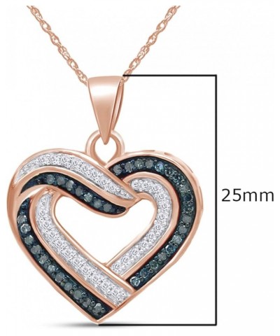 Jewel Zone US 1/3 Ct Blue & White Natural Diamond Heart Pendant Necklace Along With 18" Chain in 14k Gold Over Sterling Silve...