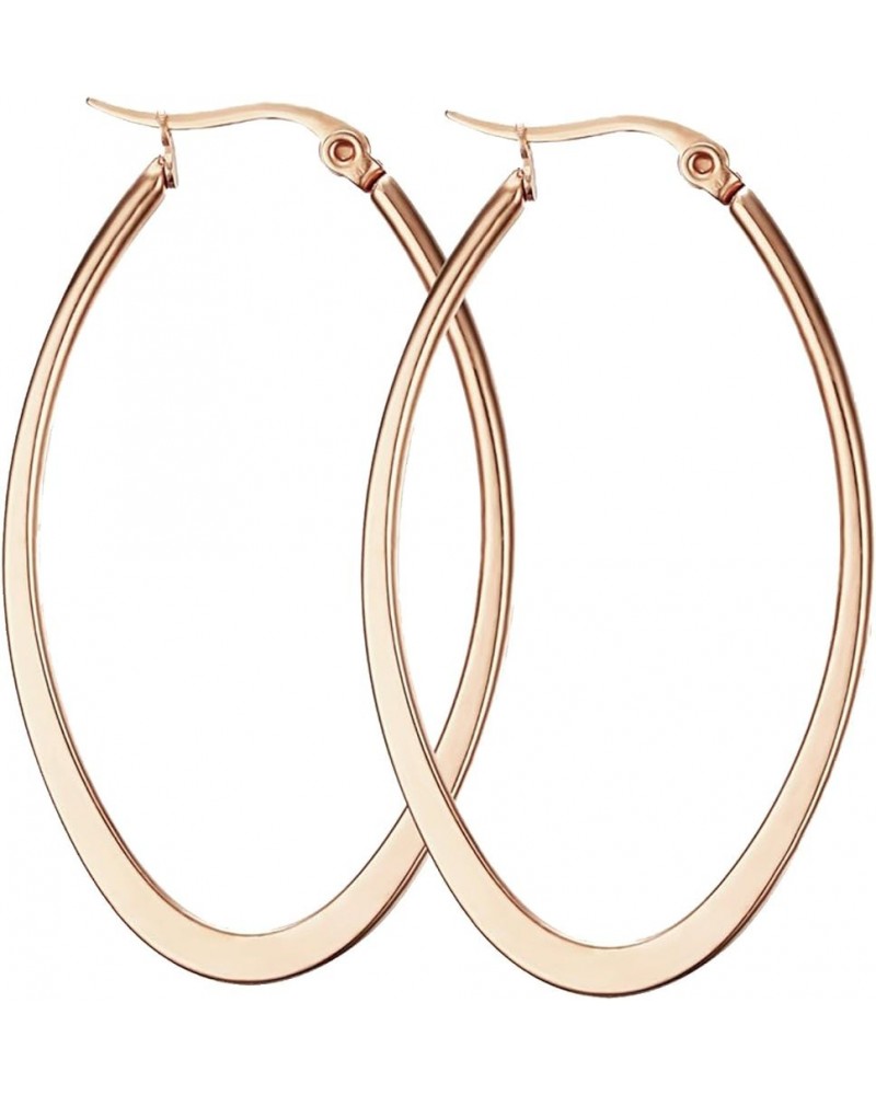 Titanium Stainless Steel Oval-shaped Hoop Earrings for Women Rose Gold $6.62 Earrings