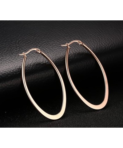 Titanium Stainless Steel Oval-shaped Hoop Earrings for Women Rose Gold $6.62 Earrings