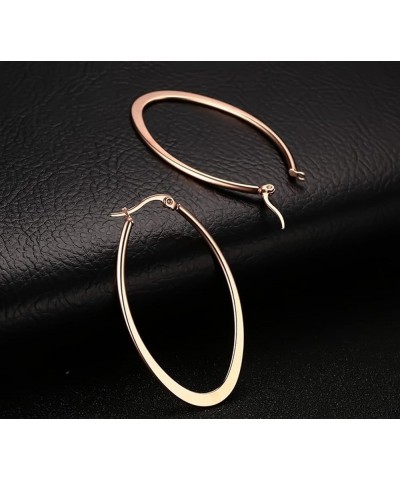 Titanium Stainless Steel Oval-shaped Hoop Earrings for Women Rose Gold $6.62 Earrings