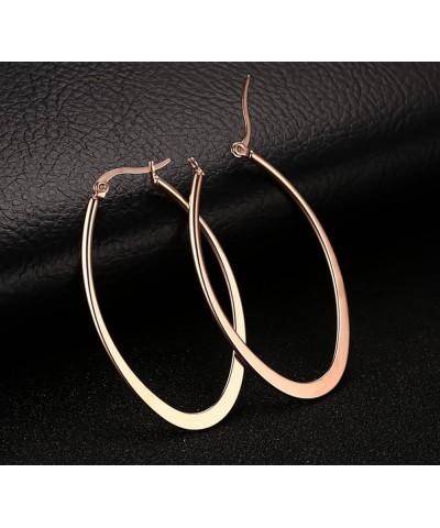 Titanium Stainless Steel Oval-shaped Hoop Earrings for Women Rose Gold $6.62 Earrings