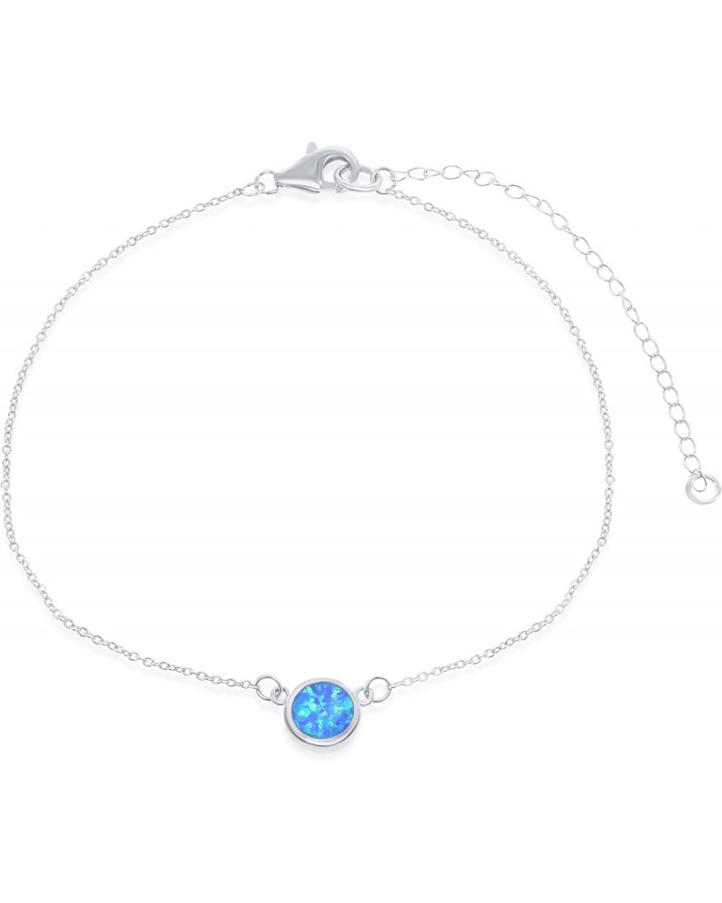 Sterling Silver Created Blue Opal Disc 12-16" Adjustable Choker Necklace $23.99 Necklaces