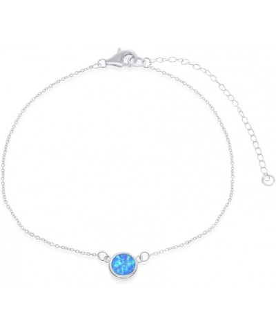 Sterling Silver Created Blue Opal Disc 12-16" Adjustable Choker Necklace $23.99 Necklaces