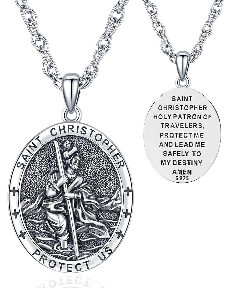 925 Sterling Silver St Michael/St Christopher/St Benedict/Jesus Crucifix/St Uriel/Archangel Raphael Medal Necklace for Men Wo...