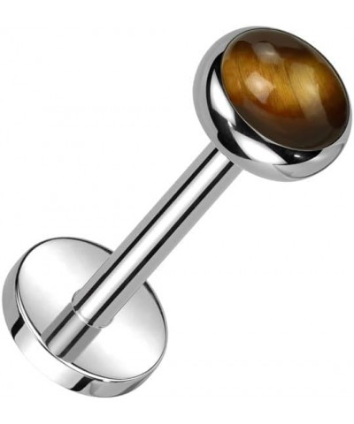 Titanium Threadless Push In Labret With Bezel Natural Stone Tops Tiger Eye $9.03 Body Jewelry