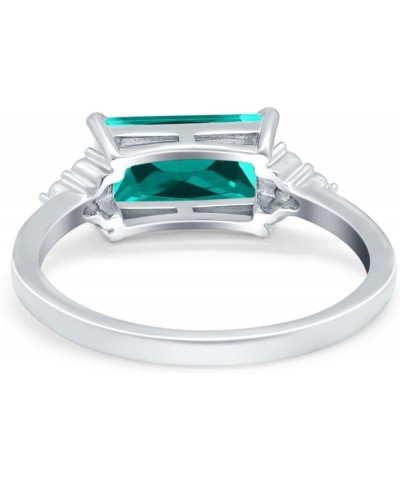 Emerald Cut Sideways Fashion Ring Dainty Band Round Simulated Cubic Zirconia 925 Sterling Silver Simulated Paraiba Tourmaline...