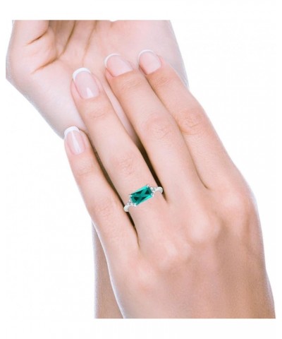 Emerald Cut Sideways Fashion Ring Dainty Band Round Simulated Cubic Zirconia 925 Sterling Silver Simulated Paraiba Tourmaline...