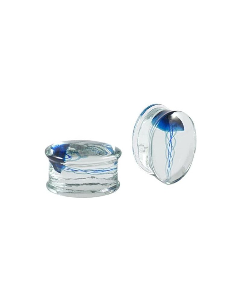 Blue Jellyfish Oval Glass Ear Plugs Tunnels Stretcher Expander Ears Gauge Plug Double Flared Saddle Piercing Body Jewelry Gif...